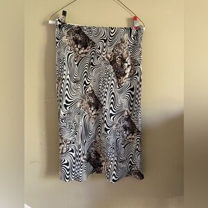 Vintage Regina Rubens Black & White Psychedelic Striped Leopard 100% silk skirt